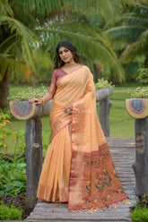 Embrace Elegance in this Coral Peach Chanderi Saree